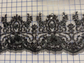 Applique - Sequined Lace Motif Border Black Close-Out 26-inch Piece
